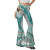 TOADDMOS Wide Leg Dress Pants Blue Marble Women Yoga Work Business Casual Flare High Waisted Pants Bootcut Yoga Dance Fitness