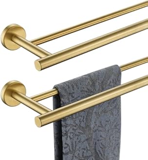 JQK Double Bath Towel Bar, Brushed Gold 33 Inch 304 Stainless Steel Thicken 0.8mm Towel Rack for Bathroom, Towel Holder Wall Mount, Useable Length 30 Inch 2 Pack, TB100L30-BG-P2