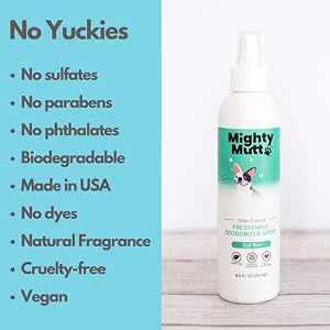 Mighty Mutt Natural Deodorizing Dog Spray | Odor Control and Freshening | Dog Spray for Smelly Dogs | Hypoallergenic, Calming and Moisturizing | 8oz Mighty Mutt Natural Deodorizing Dog Spray | Odor Control and Freshening | Dog Spray for Smelly Dogs | Hypoallergenic, Calming and Moisturizing | 8oz