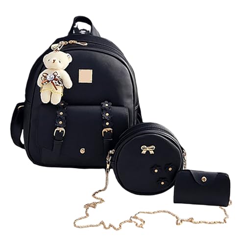 Mochila viaje mujer y niña con estampado floral negro, conjunto de 3 piezas para paseos y diario