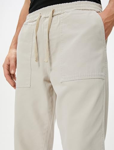 Koton Erkek Normal Bel Beli Bağlamalı Cep Detaylı Pantolon, Bej, 38 - Görsel 5