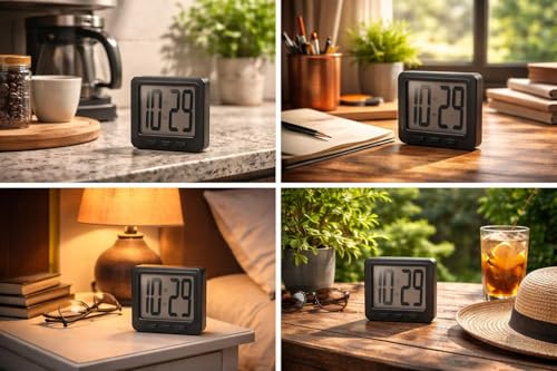 Image of Mini Digital Magnet Clock 6cm Pocket Size Magnetic Back for Fridge,Kitchen,Room,Office Black Colour