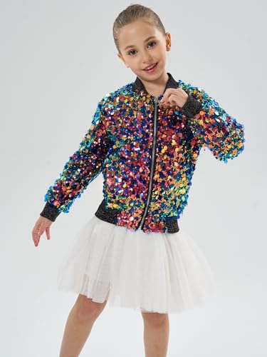 Image of 2Bunnies Girl Ombre Pastel Gradient Shimmer Sparkle Colorful Sequin Bomber Jacket