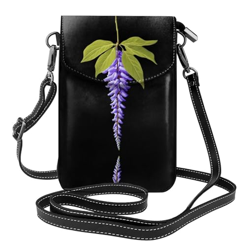 Petit sac en cuir imprimé Sophora Japonica violet, maroquinerie fine pour smartphone