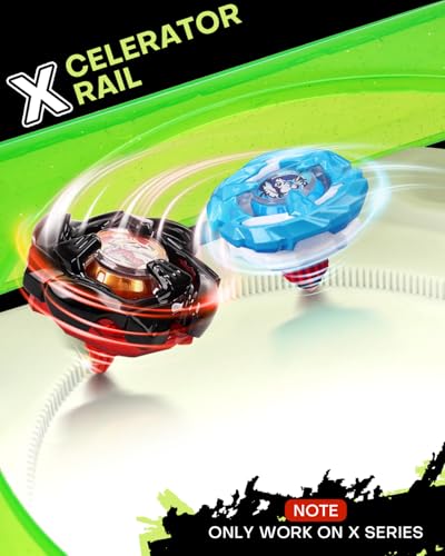 DEZAWRTY X Stadium Large Battle Set, 6 Spinning Tops, 2 Launchers and 1 Xtreme Arena with X-Celeration Rail, Blade Battling Game