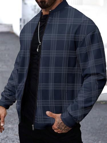 Image of Noble Monk Men Cotton Blend Checkered Full Sleeves Mock Collar Regular Fit Casual Jacket | Casual Winter Jackets | Jackets for Winter Wear