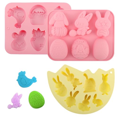 Sunyunze 3 Pièces Moules en Forme de Lapin de Pâques Moule Oeuf de Pâques Silicone Œufs Lapin Poussin Carotte pour Chocolat Pâtisserie Bonbon Gâteaux...