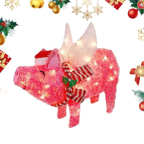 Statue de cochon volant rose - Figurine de Noël 3D, ornements de jardin lumineux, pic festif,...