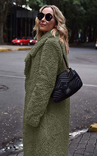 image for Angashion Women's Fuzzy Fleece Lapel Open Front Long Cardigan Coat Fau