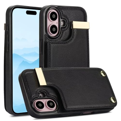 SsHhUu Coque pour iPhone 16 Plus 6,7 Pouces,Cuir PU Portefeuille Rétro Antichoc Case,avec Fentes de Cartes Fermeture Magnétique Compatible with iPhone 16 Plus,Noir