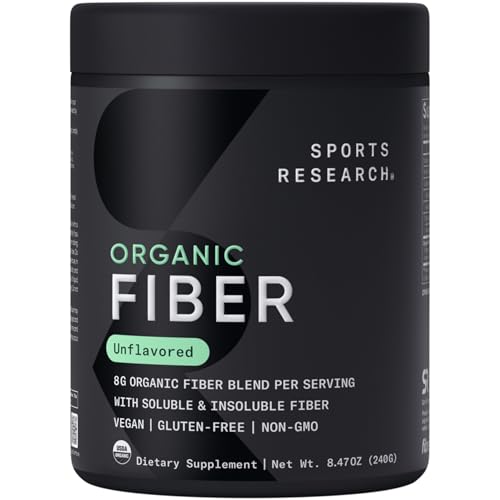 Sports Research Organic Fiber Unflavored Organic Fiber Powder - Daily Psyllium Husk and Prebiotic Agave Inulin Helps Maintain Regularity* with Soluble & Insoluble Fiber - Easy to Mix 30 Servings