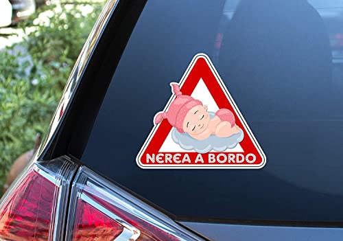 dimensione di 15 x 13,7 cm KIT di 2 Adesivi Bebe a bordo per l\'auto - NOME BIMBA/O A BORDO - Stampa Diretta U.V. (IDEALE PER ESTERNO)