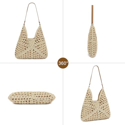 Bolso de hombro tejido para playa para mujer miniatura 6