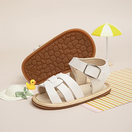 Image of Meckior Baby Toddler Infant Girls PU Leather Soft Open Toe Summer Sandals Flower Princess Flat Shoes
