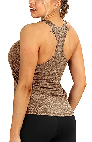 icyzone Workout Tank Tops for Women - Racerback Athletic Yoga Tops, Running Exercise Gym Shirts (S, Henna)