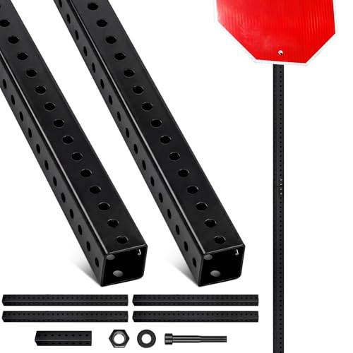 2 Pcs 6 ft H x 2 in W Square Sign Post with 7/16" Dia Holes