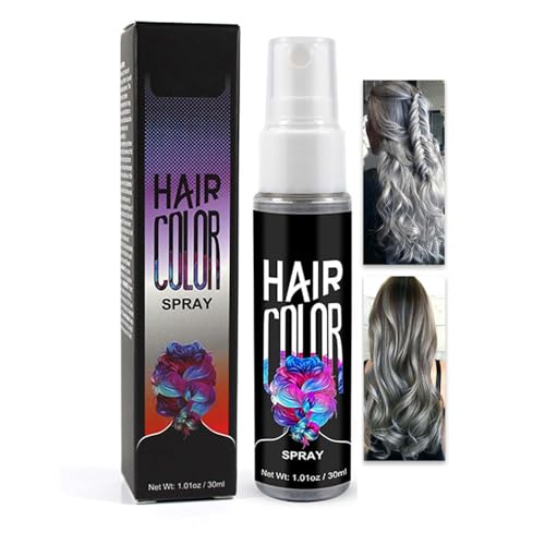 Haarspray Farbe, Temporäre Haarfarbe Blau, Farbiges Hair Dye, Liquid Blue Hair Color S-pray Abwaschbar und Sicher, Schnelle Haarfärbung, Haar Colorationen für Halloween, Karneval, Cosplay (Grau, 30ML)
