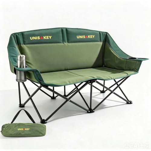 Unisakey Silla de Camping Doble, Loveseat Sobredimensionado Capacidad 650LBS, Verde