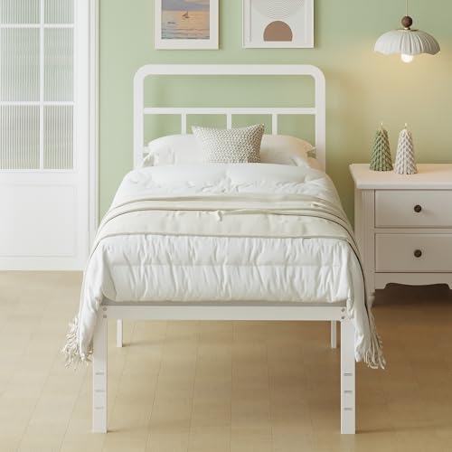 Lutown-Teen Einzelbett mit Gebogenes Kopfteil, Bettgestell 90 x 200 cm mit Stauraum, Stabiler Metallbett 46 cm Hoch, Einfache Montage, Geräuschlos,...