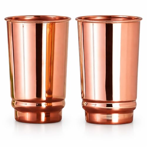 HEALTHANDVEDA Pure Copper Cup & Tumbler Set of 2 | Copper Glasses for Water for Daily Use & Gift Sets | Ayurveda Health Benefits - 350 Ml Capacity (Plain Cup)