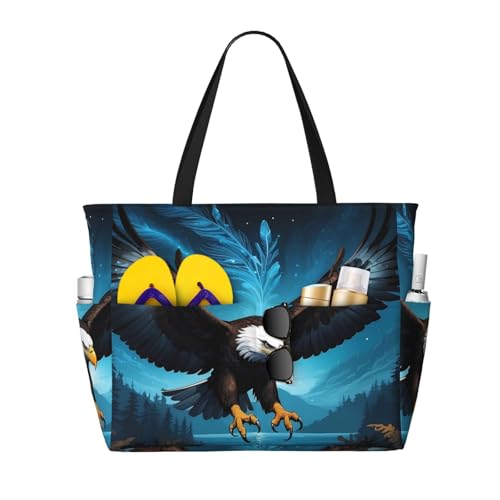 Night Sky Forest Bald Eagle Print Beach Pool Bags Tote For Women Ladies Large Gym Tote Carry On Bag For Weekender Travel Waterproof