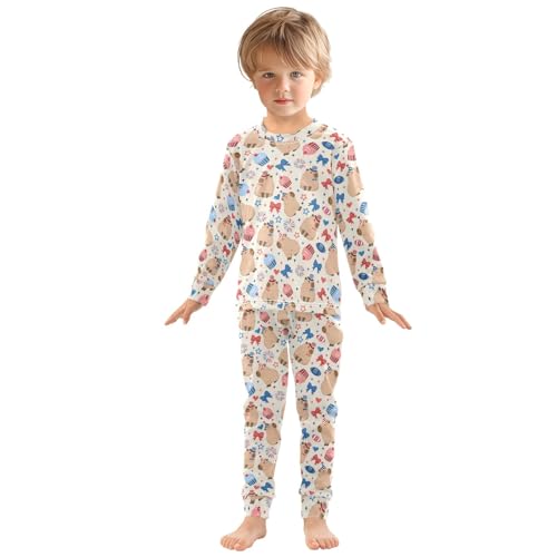 Cute Capybara Colorful Stars Cute Pajama Sets Long Sleeve Top and Pants, Snug Fit Sleepwear for Night Wears3