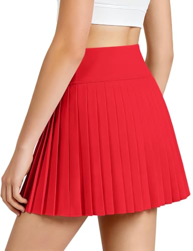 JOCMIC Girls Tennis Skirt with Shorts Athletic Pleated Skort with Pockets for Golf Workout Running Red 9-10 Years