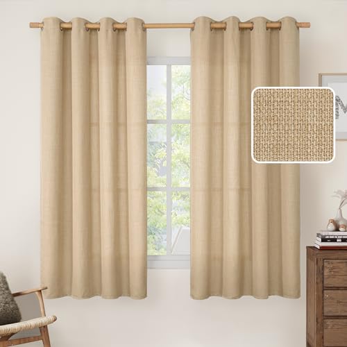 Image of LAMIT Light Filtering Linen Curtains 63 Inch Length 2 Panels Set, Grommet Thick Linen Bedroom Drapes Privacy Window Burlap Curtains for Farmhouse /Living Room, 52 x 63 Inch, Natural Tan
