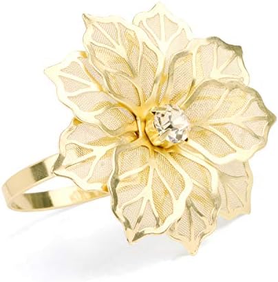 Picowe Set of 12 Alloy Napkin Rings with Hollow Out Flower Napkin Ring Holders for Wedding Party Holiday Banquet Christmas Dinner Delicate Serviette Buckles Decor Favor (Gold)