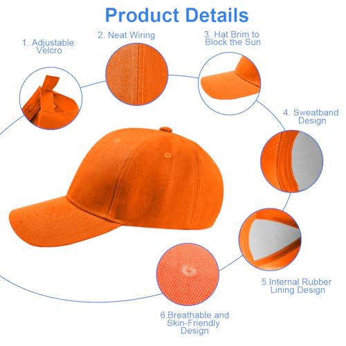 Aomig Basecap Unisex, Freizeit Baseball Cap Herren und Damen, Einstellbare Kappe mit Schirm, Sonnenschutz Baseballkappe für Outdoor Running Tennis Golf Reisen(Orange)