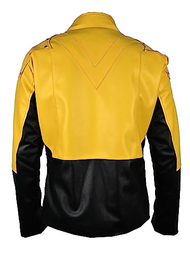 Flash Men Yellow and Black Pu Faux Leather Jacket3
