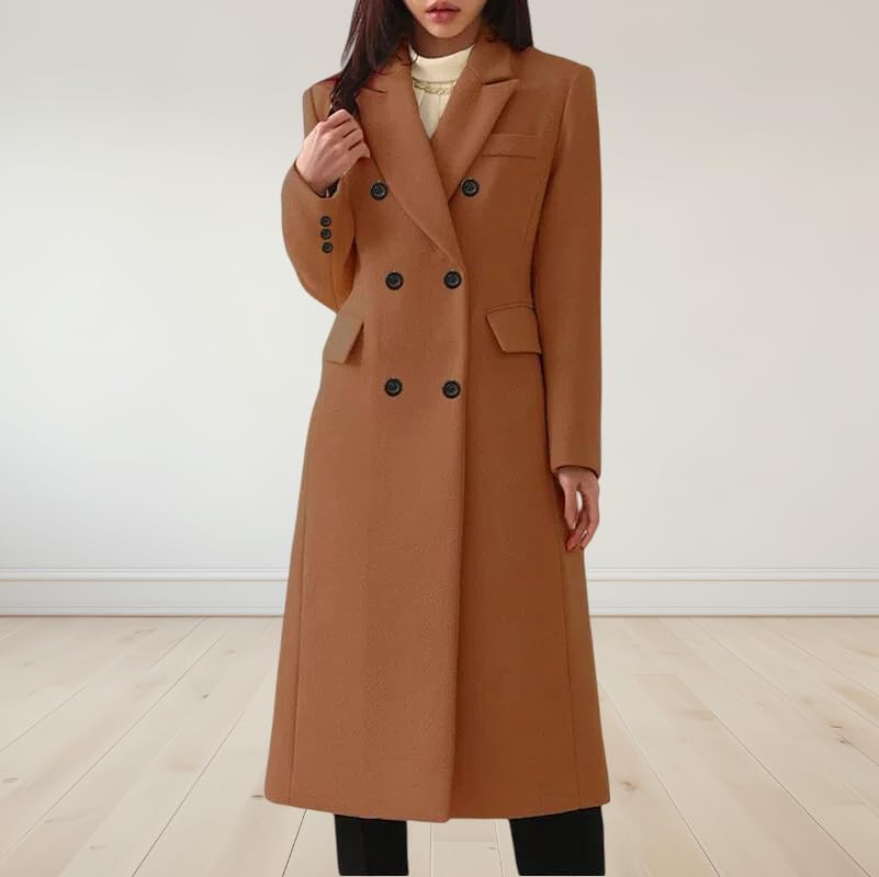 Manteau Laine Femme Trench Coat Long En Laine Pour Femme Élégant Et Ajusté Croisé À Revers Cranté Idéal Pour L'Automne Et L'Hiver Veste Blazer Caban Manteau Chaud Mi-Long Trapèze