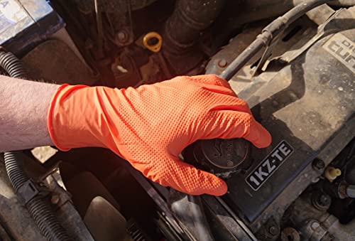 Miniatura 3 de Ruvigrab - Guante De Trabajo Desechable De Nitrilo Diamantado Naranja Alta Resistencia Guantes Para Mecánica, Talleres, Industria, Construcción Y Química Libre De Látex
