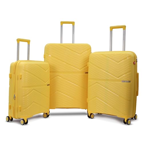 Image of AMERICAN TRAVELLER Prime Trolley Bag Set of 3 | 8 Dual Wheels | Polypropylene Hard-Shell, Expandable, TSA-Type Lock, Anti-Theft Zip, 8 Dual Wheels