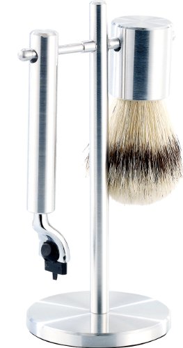 Sichler Men's Care Edelstahl Rasier-Set mit Pinsel und Ständer, kompatibel mit Gilette-Klingen Cover