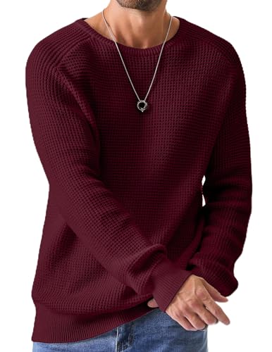 JMIERR Men's Waffle Textured Crewneck Pullover Sweater