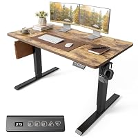 Cubiker Electric Standing Desk 120 x 60 cm, Height Adjustable Sit Stand Desk with Memory Presets, Home Office Computer Desk, Black Frame with Vintage Brown Top