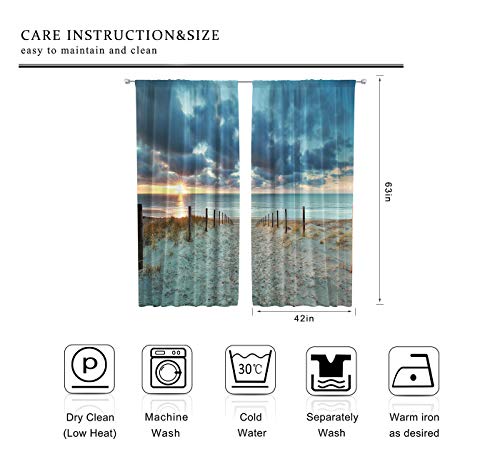 Riyidecor Ocean Beach Scenic Curtains Scenery Landscape Rod Pocket Hawaiian Tropical Sunset Seaside Blue Sky Coastal Living Room Bedroom Window Drapes Treatment Fabric (2 Panels 42 X 63 Inch) Ww-Ihtb #TOP5