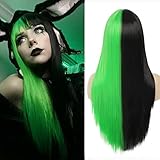 Dai Cloud Black Green Wig with Bangs Long Straight Halloween Cosplay Wigs for Women Synthetic Heat Resistang (Black green)