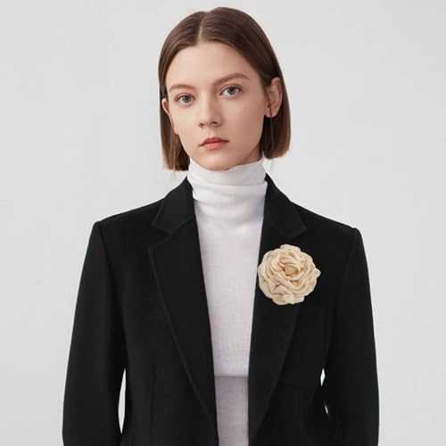 Image of Dainty Fabric Peony Flower Brooches Pin Delicate Camellia Flower Brooch Classic for Women Wedding Party Dance Banquet Elegant Lapel Pins Dress Suit Ceremony Clothes Accessories Jewelry Gifts 100mm