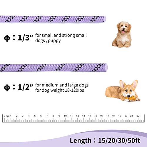 Image of Long Dog Leash for Training 20Ft-Reflective Nylon Rope with Swivel Hook-Recall Agility Lead for Large Small Medium Dogs Outside Walking Hiking-Purple Diam 1 /2 inch
