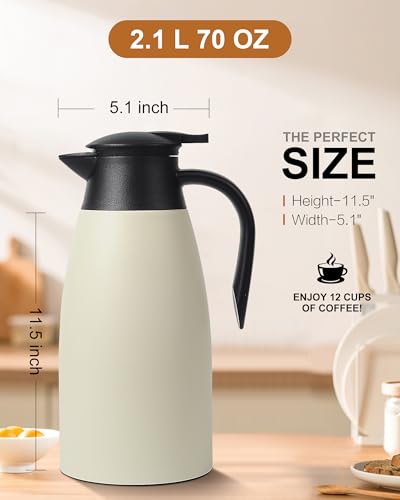 Image of 70 Oz Stainless Steel Coffee Carafe, Keeps Hot Beverages for 12 Hours, Double Walled Vacuum Insulated Carafe (White)
