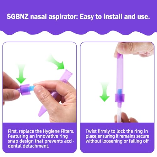 Image of Nasal Aspirator for Baby with 30 Hygiene Filters 0-12 Months, Compact Size, Baby No Bulky Feel Reusable Infant Nose Cleaner, Easy to Use and Clean, Portable for Both Travel and Home Use-Purple