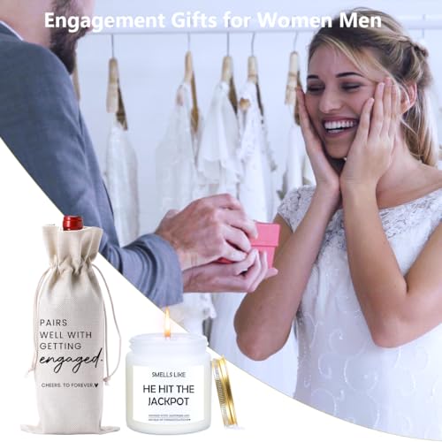 Image of Engaged Gifts Engagement Gifts for Couples Her Engagement Party Decorations | Gift for Couple Wine Bag Scented Candles Set Pairs Well with Getting Engaged Wine Bag Smell Like He Hit The Jackpot
