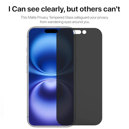 Image of GRIPP Matte Privacy Tempered Glass Screen Protector for iPhone 16 (6.1 inch), Anti-Glare, Anti-Spy Protection, 2.5D Round Edges, Scratch-Resistant, 9H Hardness, Bubble Free