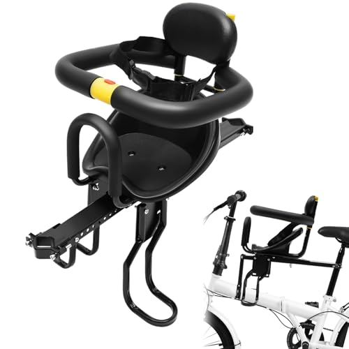 SHOUMANUAL Kids Bike Seat, Retractable Front Mounted Child Safe Seat with Foot Pedal, Adjustable Toddler Bike for Adult Bike for 8 Months - 6 Years Old Children, 220lbs Capacity