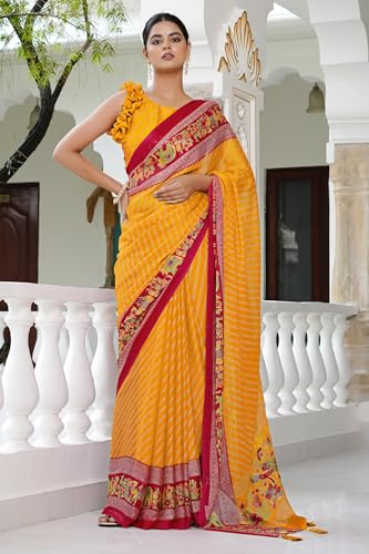 Image of MIRCHI FASHION Saree for Woman | Chiffon Floral Printed Breathable Occasional Sari with Blouse