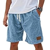 Generisch Outdoor Kleidung Herren Tarnhose Leinenhose Leinen-Baumwoll-Shorts Pyjama Hosen Kurz Maßgeschneidert Short Herren-Golf-Shorts Sporthose Strandhose Türkis M