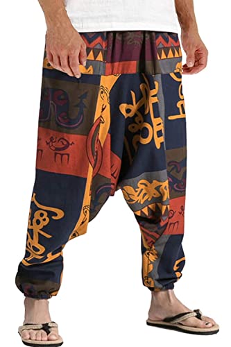PERDONTOO Hommes Sarouel Confortable Taille Élastique Décontracté Hippies Pantalon (M,Couleur 1)
