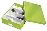 leitz miltenberg Grüne Aufbewahrungsbox teilbar in 2 bis 3 Fächer dank mitgelieferter Trennwände, Ideal zur Ordnung von Kabeln und Bürozubehör durch praktische Fächerunterteilung, Modernes Design für zu Hause und im Büro